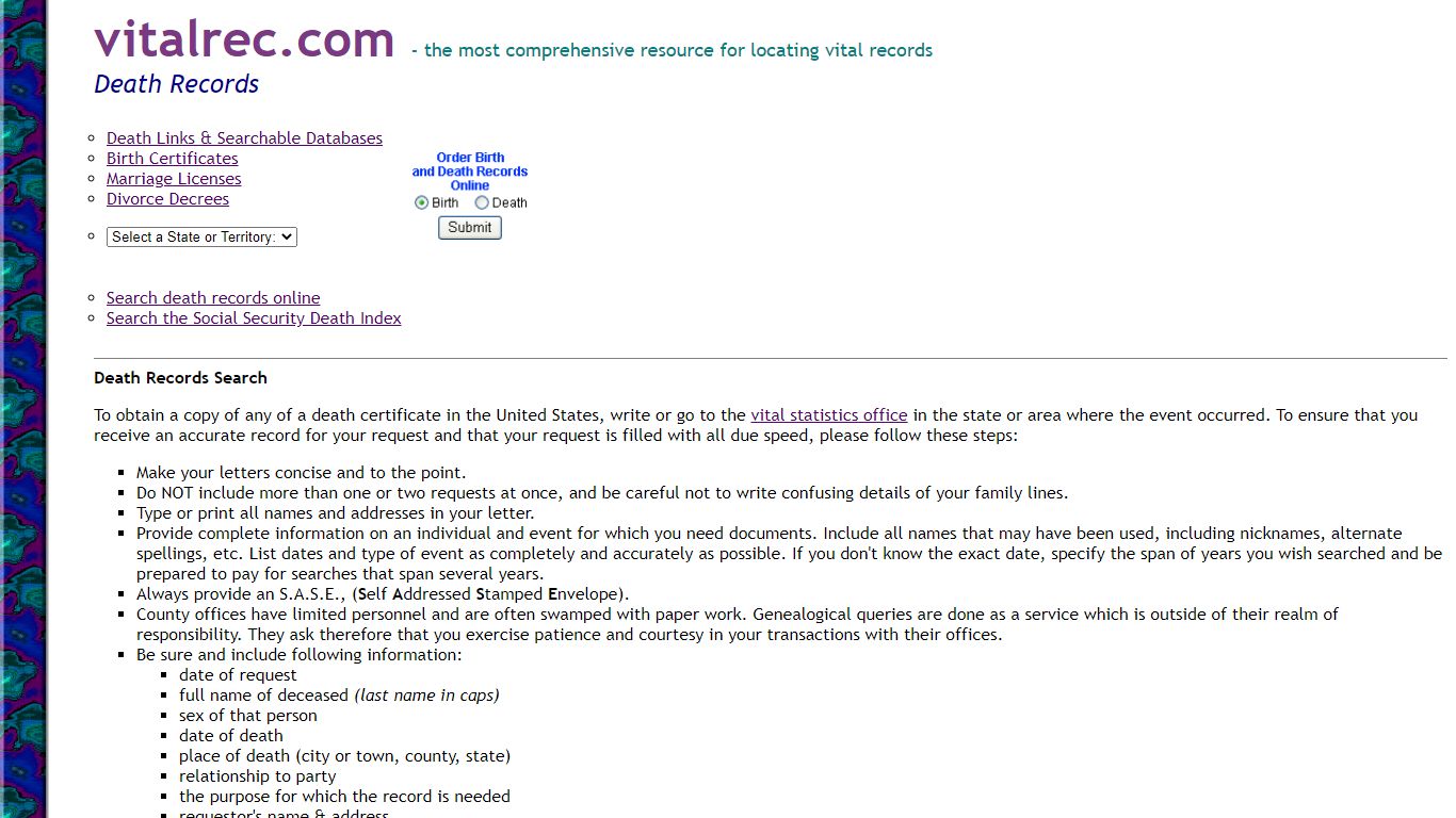 Death Records and Death Certificates - How to obtain a copy - Vital Rec